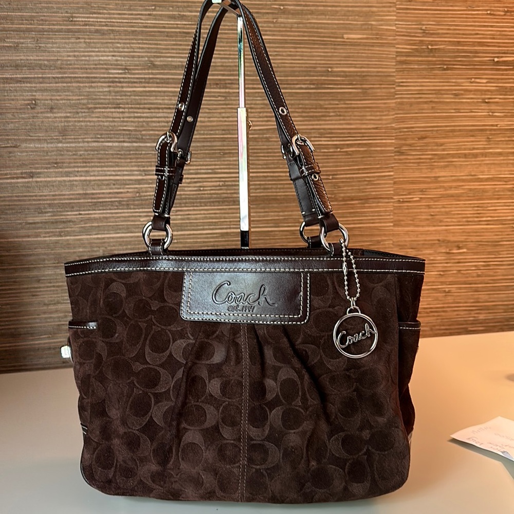 Coach Brown Suede Shoulder Bag With Double Strap Gem